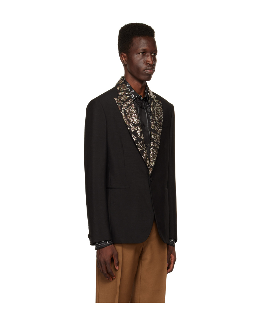 Versace Barocco-pattern Stud-embellished Blazer In Black