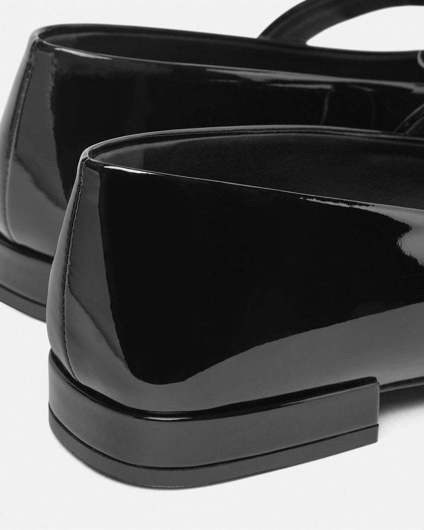 Versace Open-toe Ballet Flats In Gianni Ribbon In Black