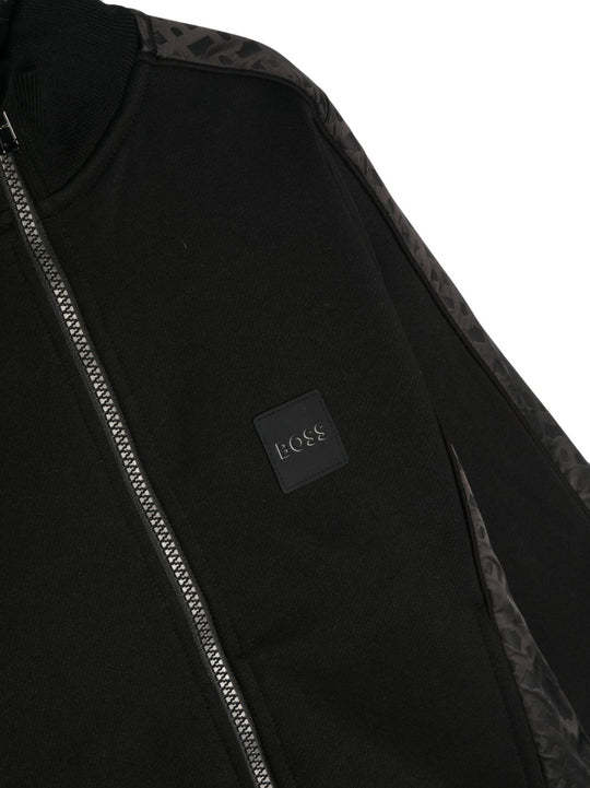 Hugo Boss Letters Spliced Zippered Sweatshirt In Black
