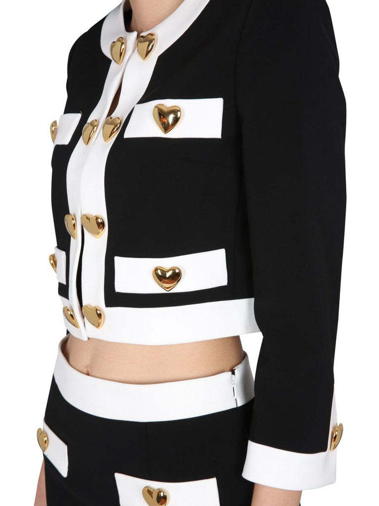 Moschino Heart-embellished Cropped Jacket In Black
