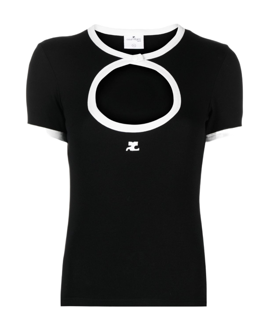 Courrèges Appliquéd Cutout Cotton-jersey T-shirt In White