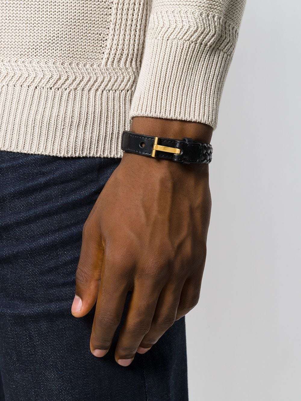 Tom Ford Braded T-logo Bracelet In Black
