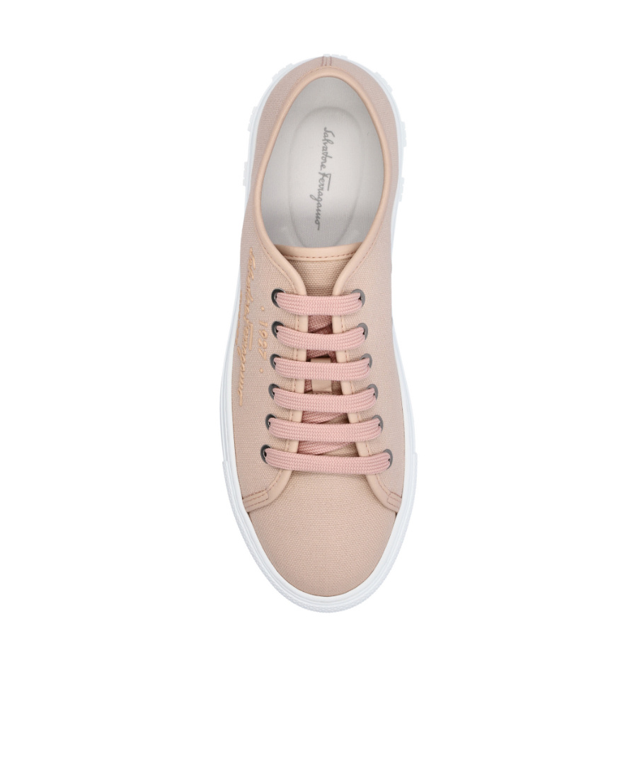 Ferragamo Salvatore Logo Embossed Lace-up Sneakers In Nude