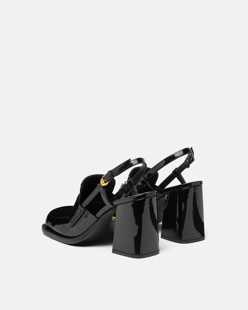 Versace Embellished Patent-leather Slingback Pumps In Black
