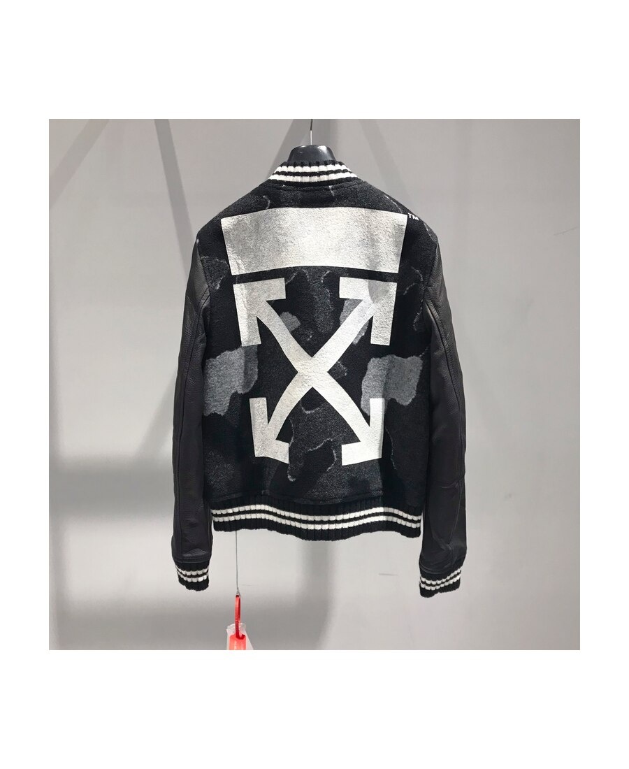 Off-white Black Logo-printed Baseball Coat In Black