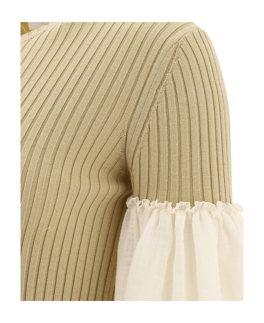 Chloé Contrasting-sleeve Knitted Top In Nude