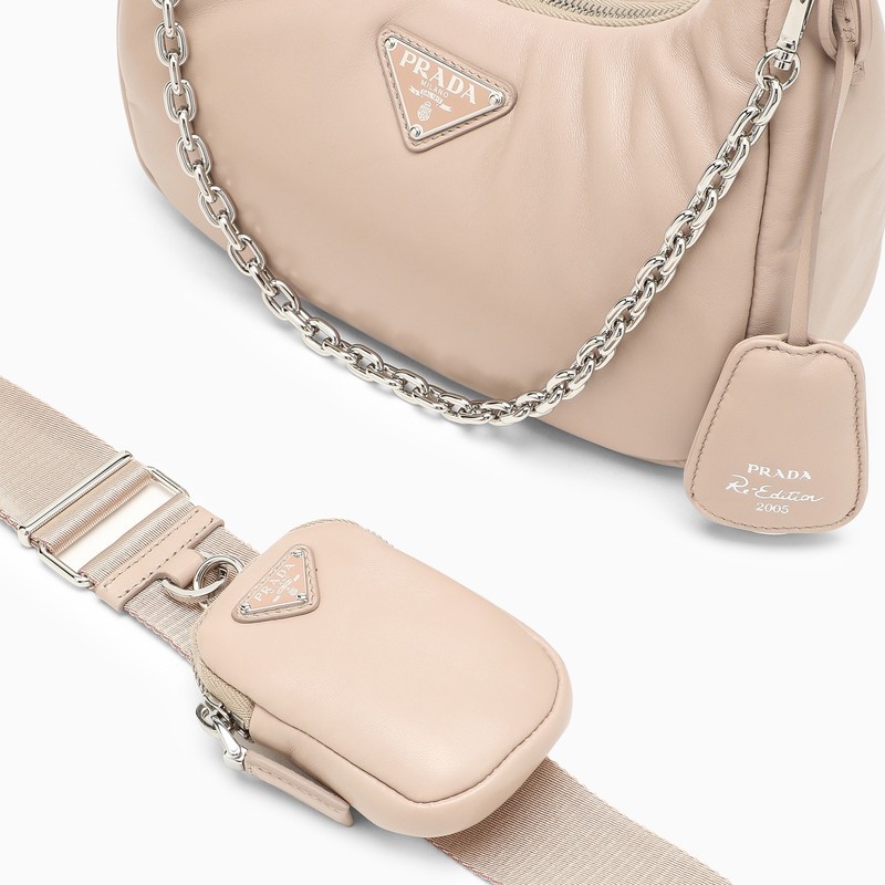 Prada Re-edition Leather Shoulder Bag In Nude
