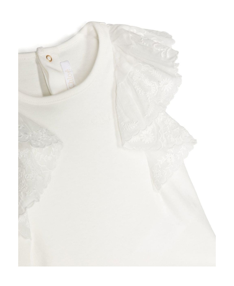 Chloé Kids Crewneck Flutter-sleeved T-shirt In White