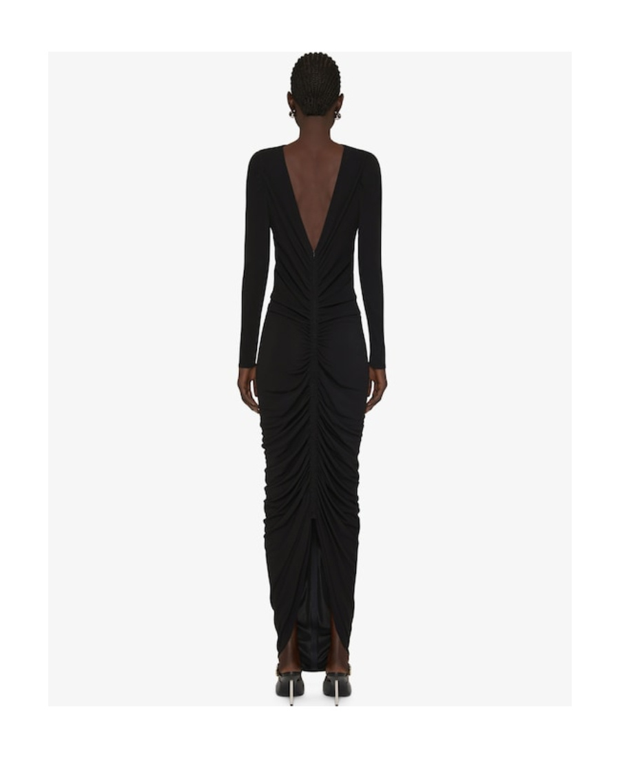 Givenchy V-neck Evening Ruched Dress In Black