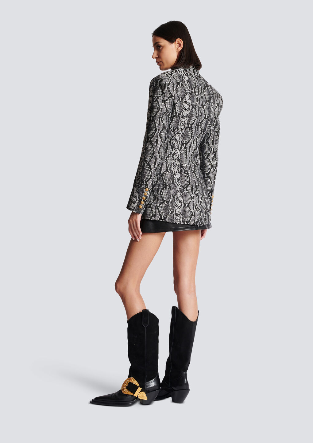 Balmain Snakeskin-print Single-breast Blazer In Gray