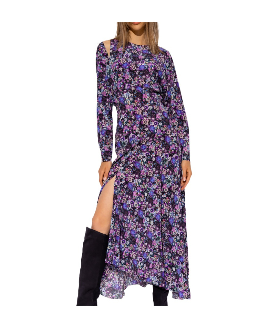 Isabel Marant Silk Blend Sadler Dress With Floral Pattern In Purple