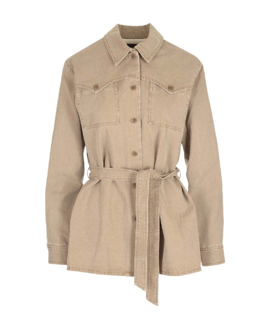 Apc Joann Belted Denim Jacket In Nude
