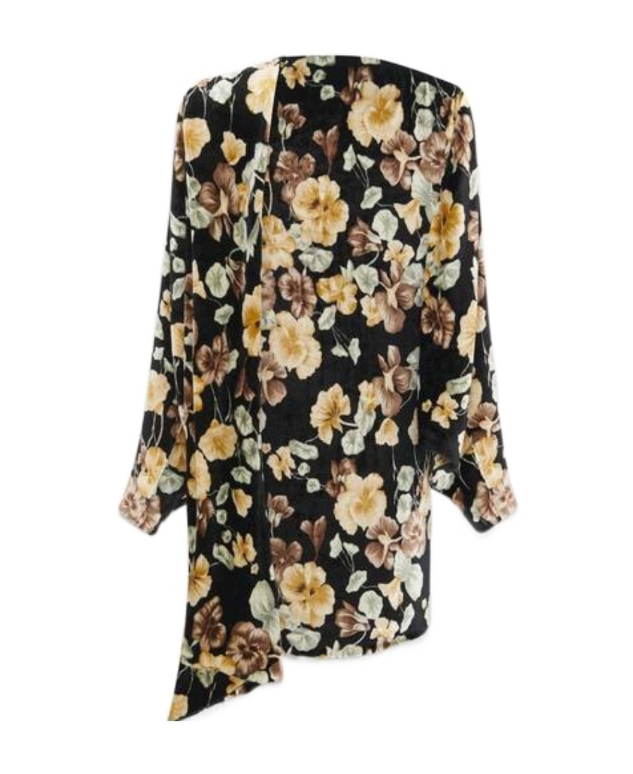 Saint Laurent Floral-print Velvet Wrap Dress In Black