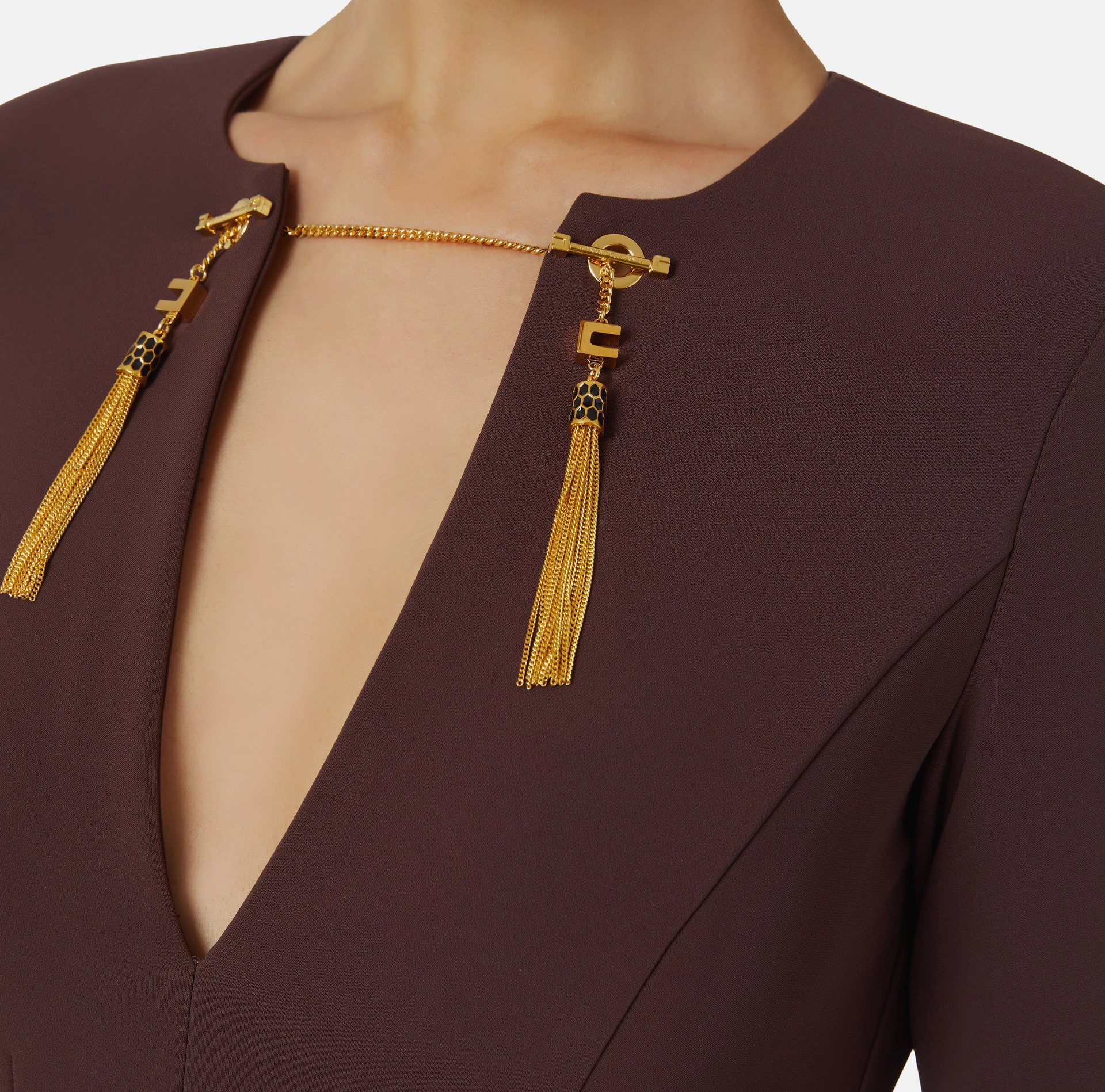 Elisabetta Franchi Dress In Lightweight Crêpe Fabric With Jewel Chain In Burgundy