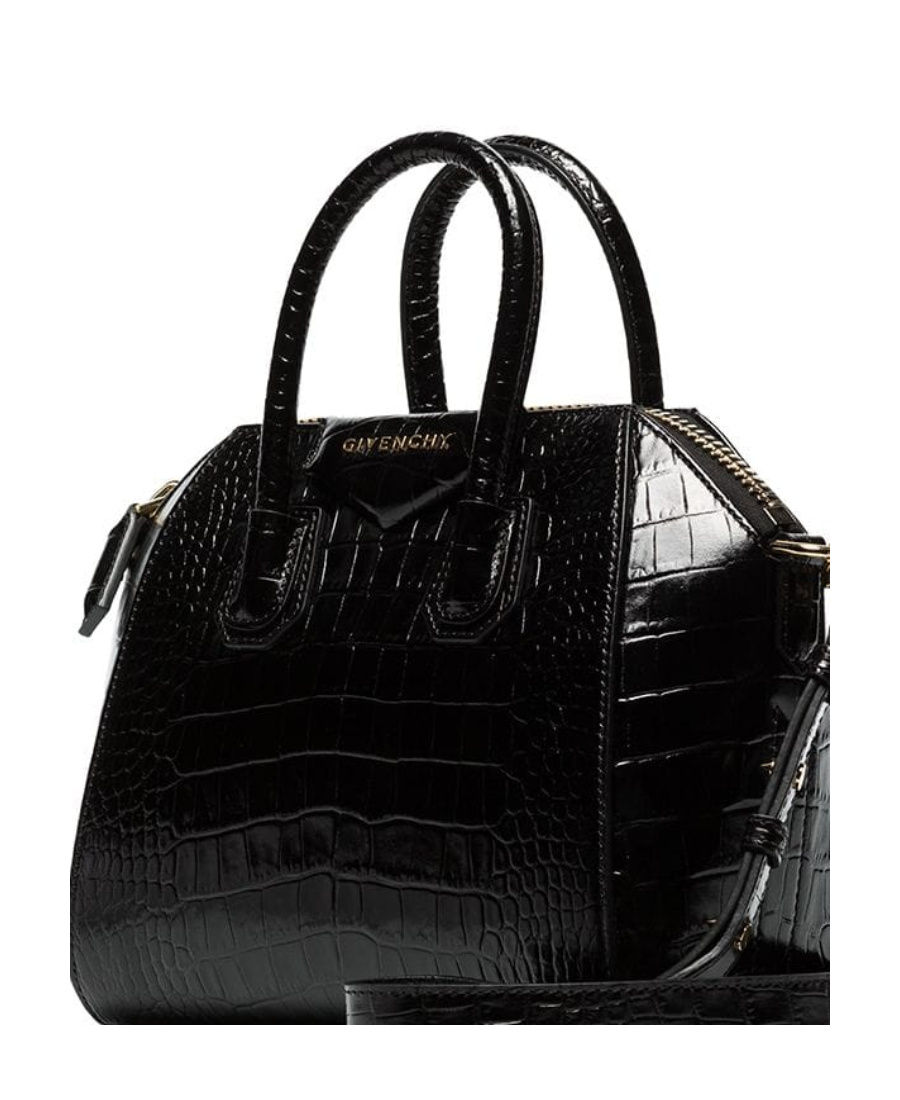 Shop Givenchy Mini Antigona Bag In Crocodile Effect Leather In Black