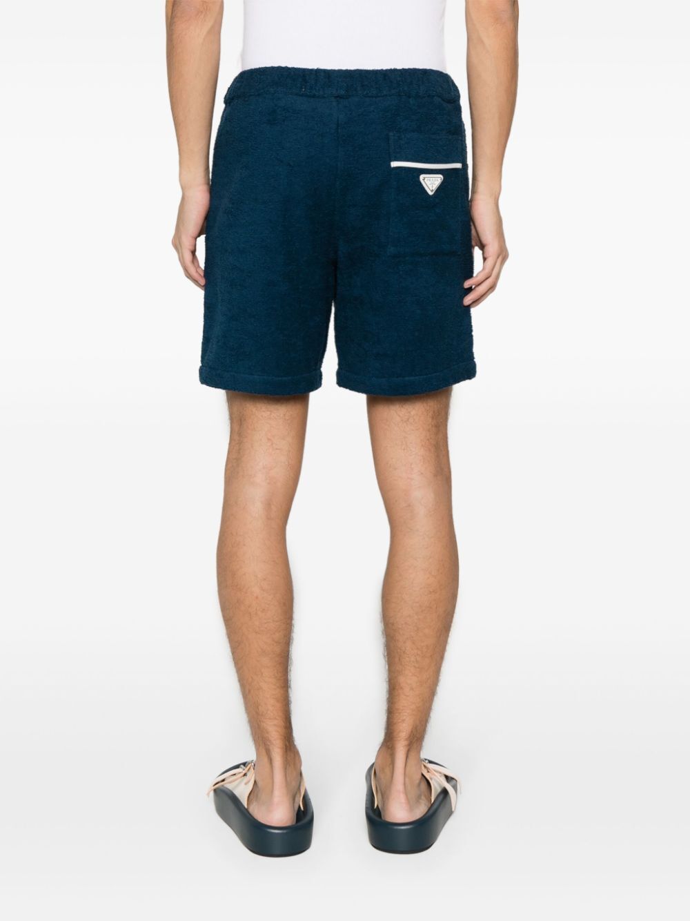 Prada Enamel-logo Towelling-finish Shorts In Blue
