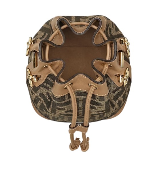 Fendi Women Mini Mon Tresor Ff Jacquard Fabric And Leather Bucket Bag In Brown