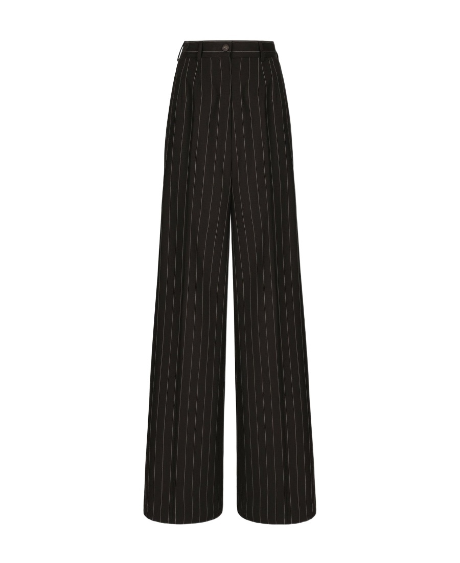 Dolce & Gabbana Pinstripe-print Wide-leg Trousers In Black