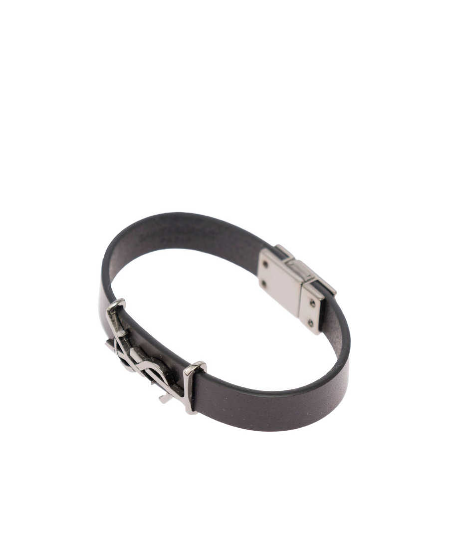 Saint Laurent Opyum Leather Bracelet In Black