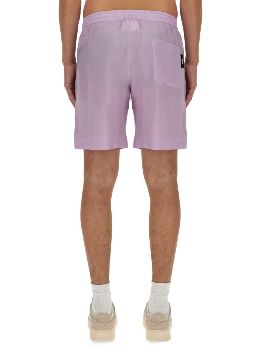 Msgm Regular Fit Cupro Shorts With Logo Detail In Pink
