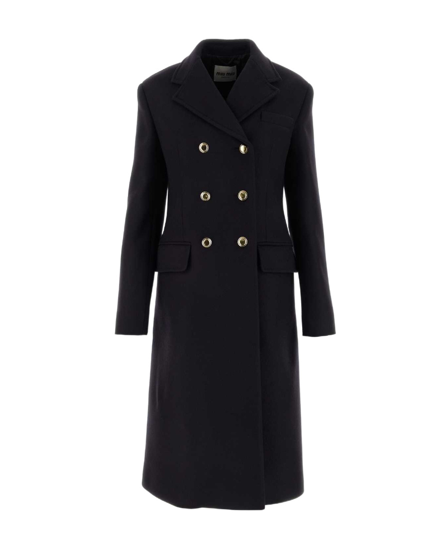 Miu Miu Double-breasted Cloth Coat In Black