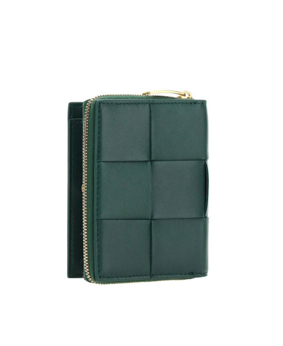 Bottega Veneta Double Fold Zipper Purse In Green