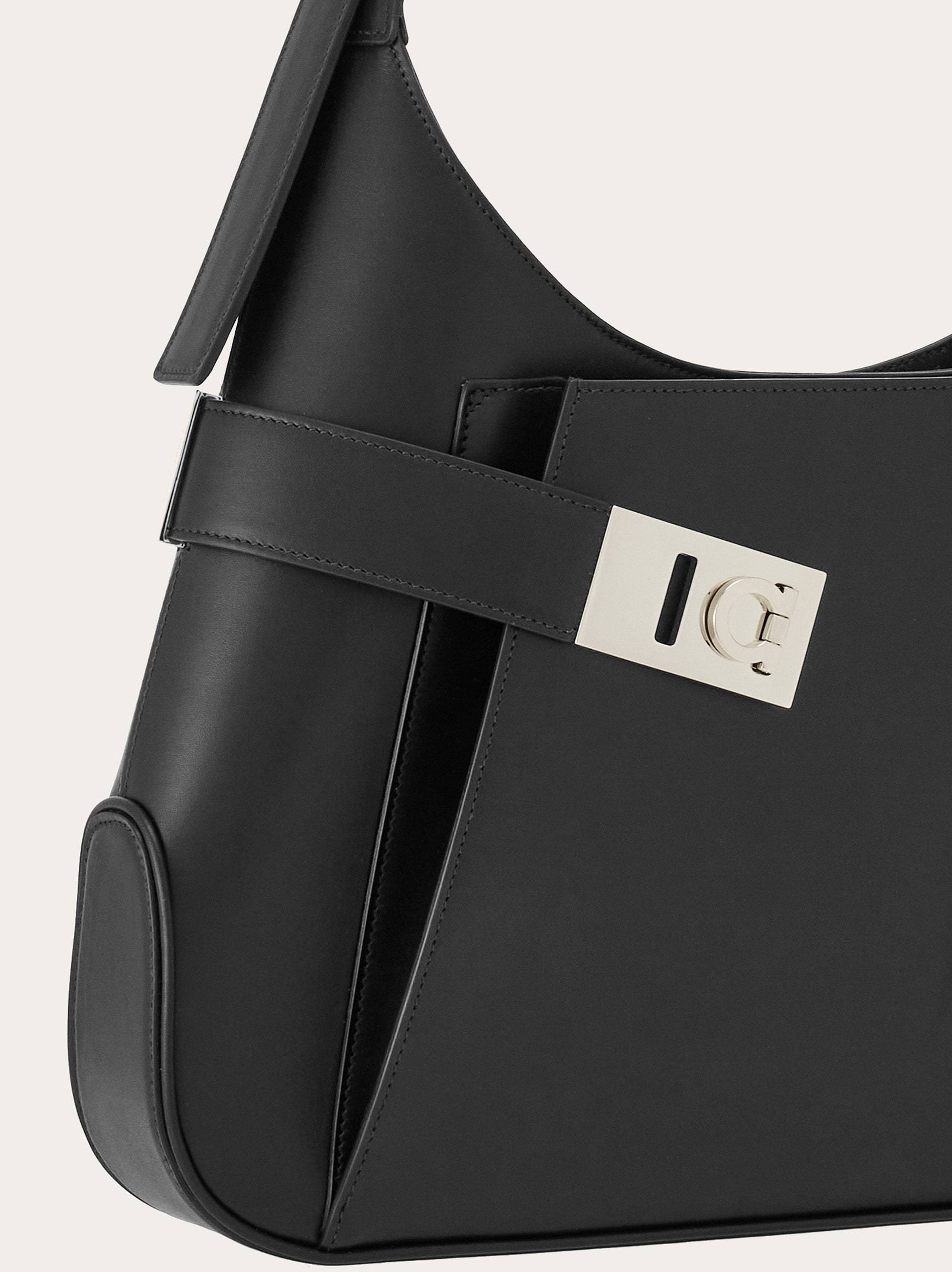 Ferragamo Archive Large Leather Shoulder Bag In Black