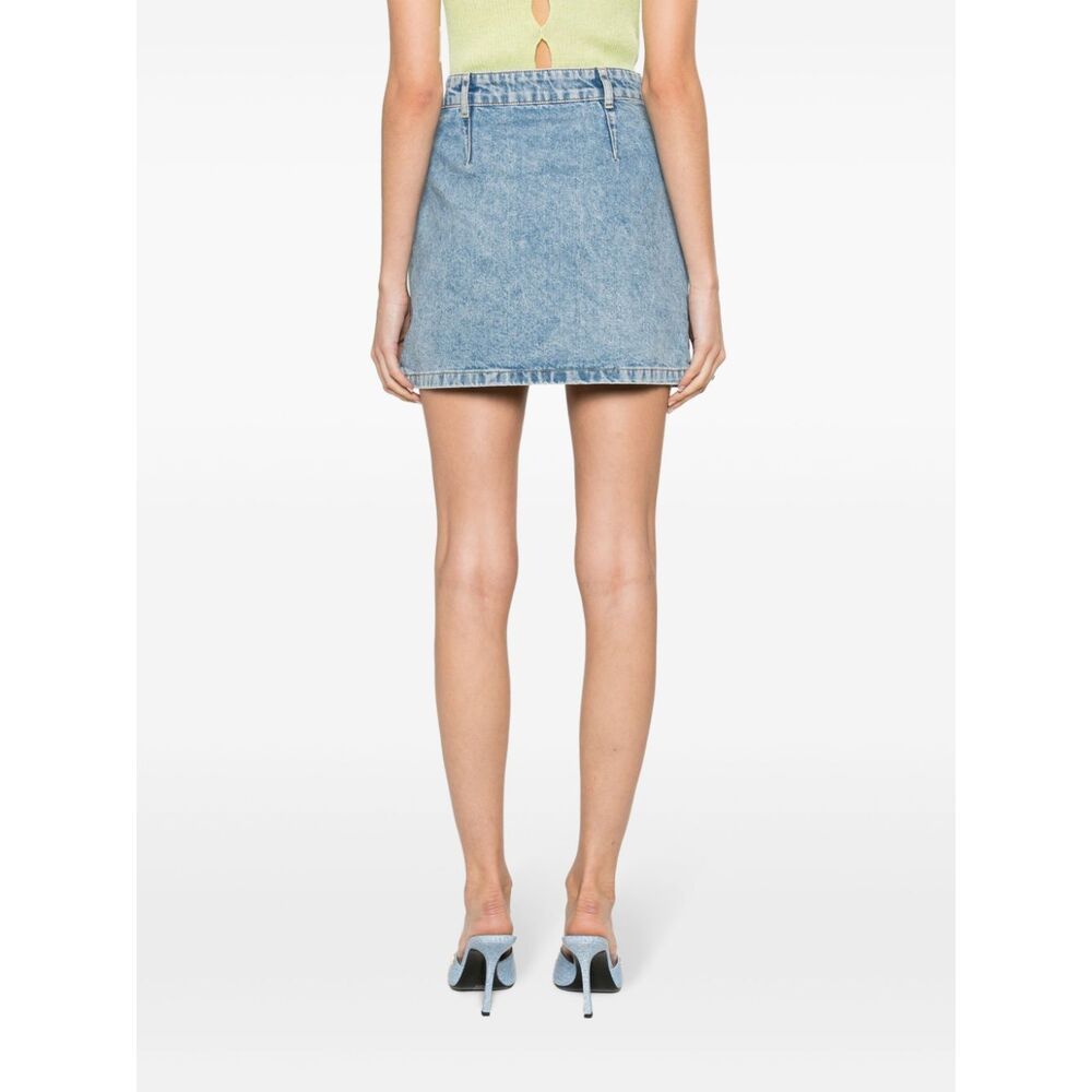Shop Moschino Floral-patches Denim Miniskirt In Blue