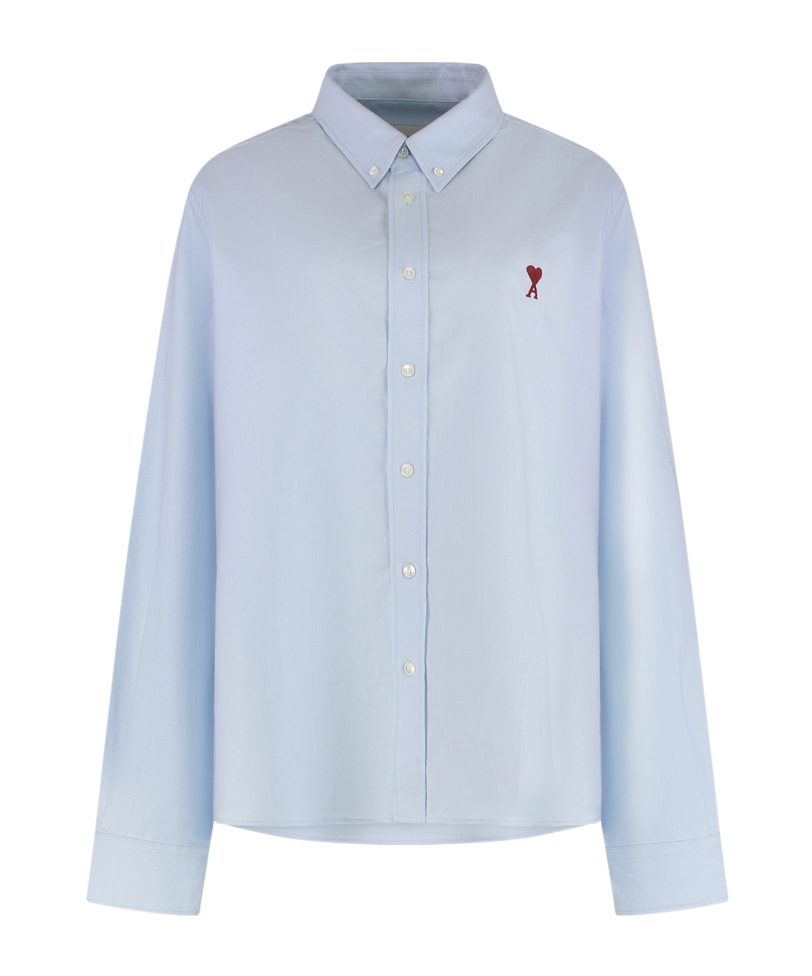 Ami Alexandre Mattiussi Long Sleeve Poplin Shirt With Rounded Hem In Blue