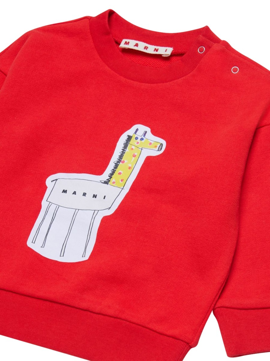 Marni Kids Giraffe Printed Crewneck Sweatshirt In Red
