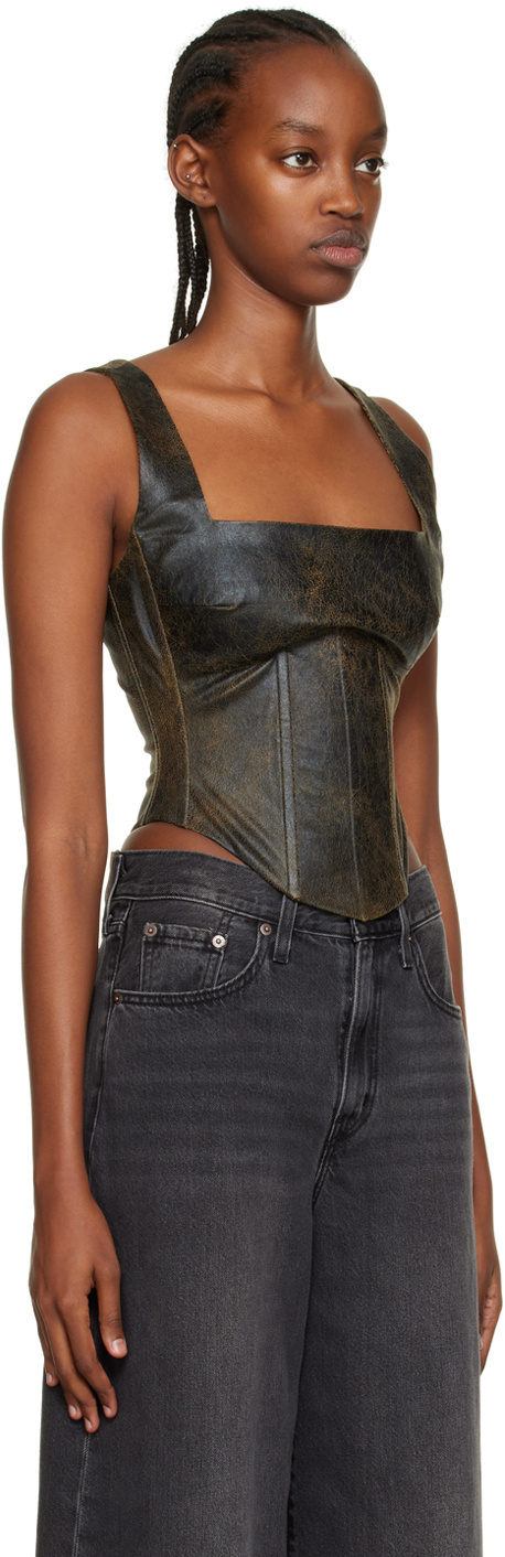 Misbhv Ssense Exclusive Brown Faux-leather Tank Top In Black