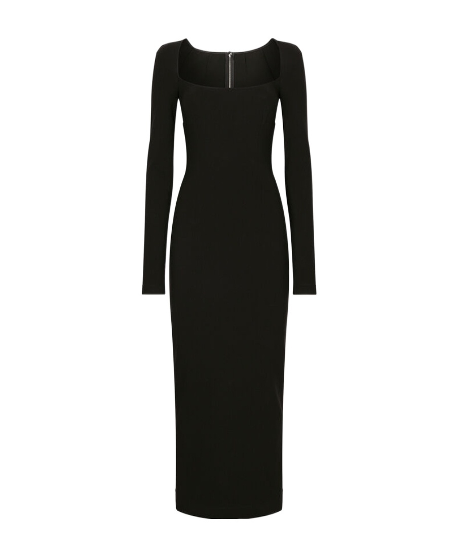 Dolce & Gabbana Long-sleeve Square-neck Midi Dress In Black