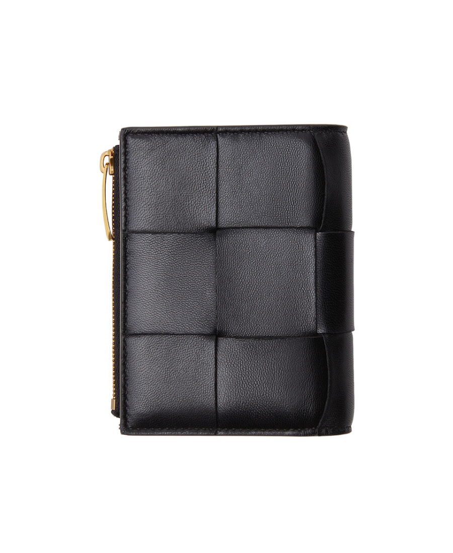 Bottega Veneta Double Fold Zipper Purse In Black