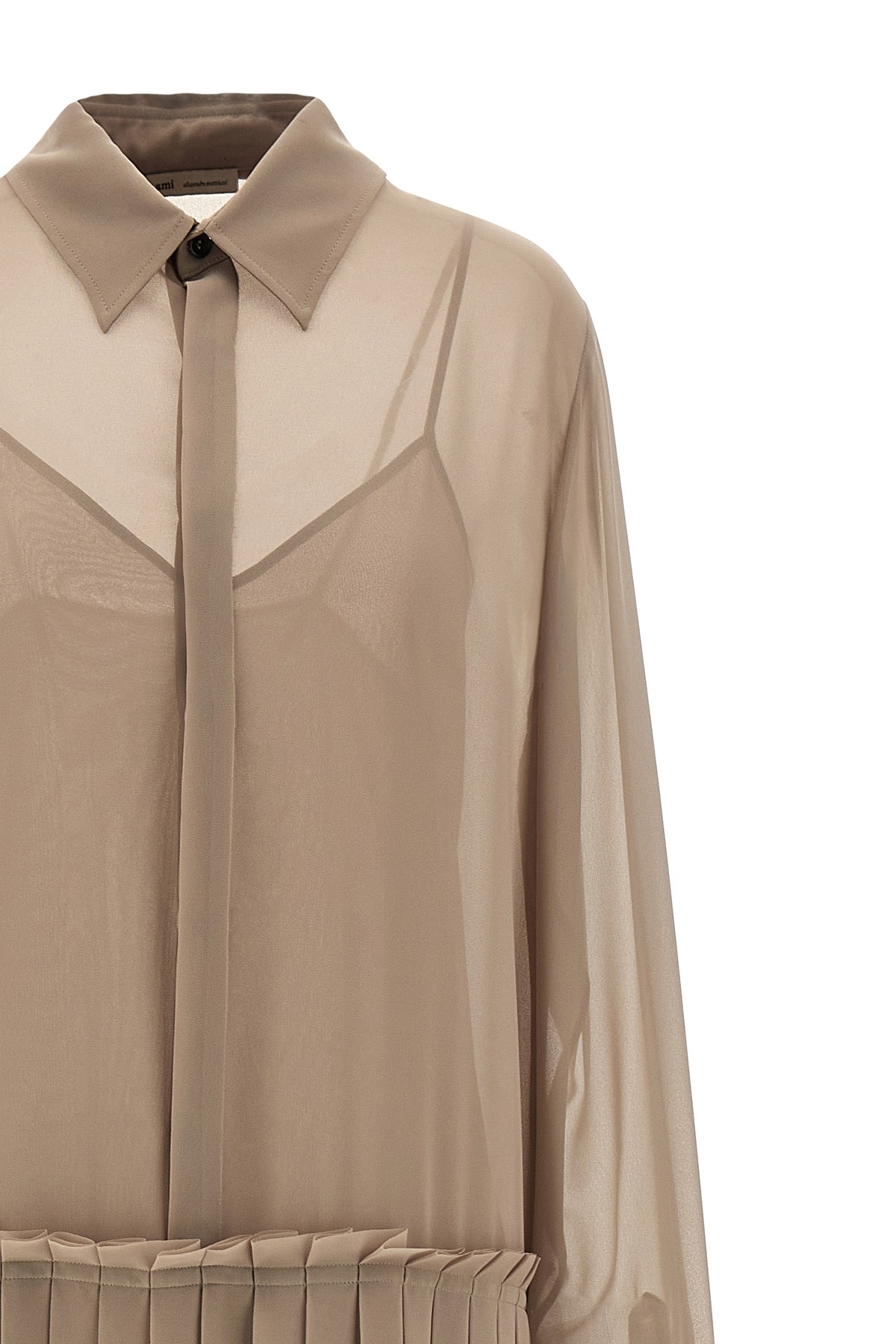 Ami Alexandre Mattiussi Pleated Midi Shirt Dress In Nude