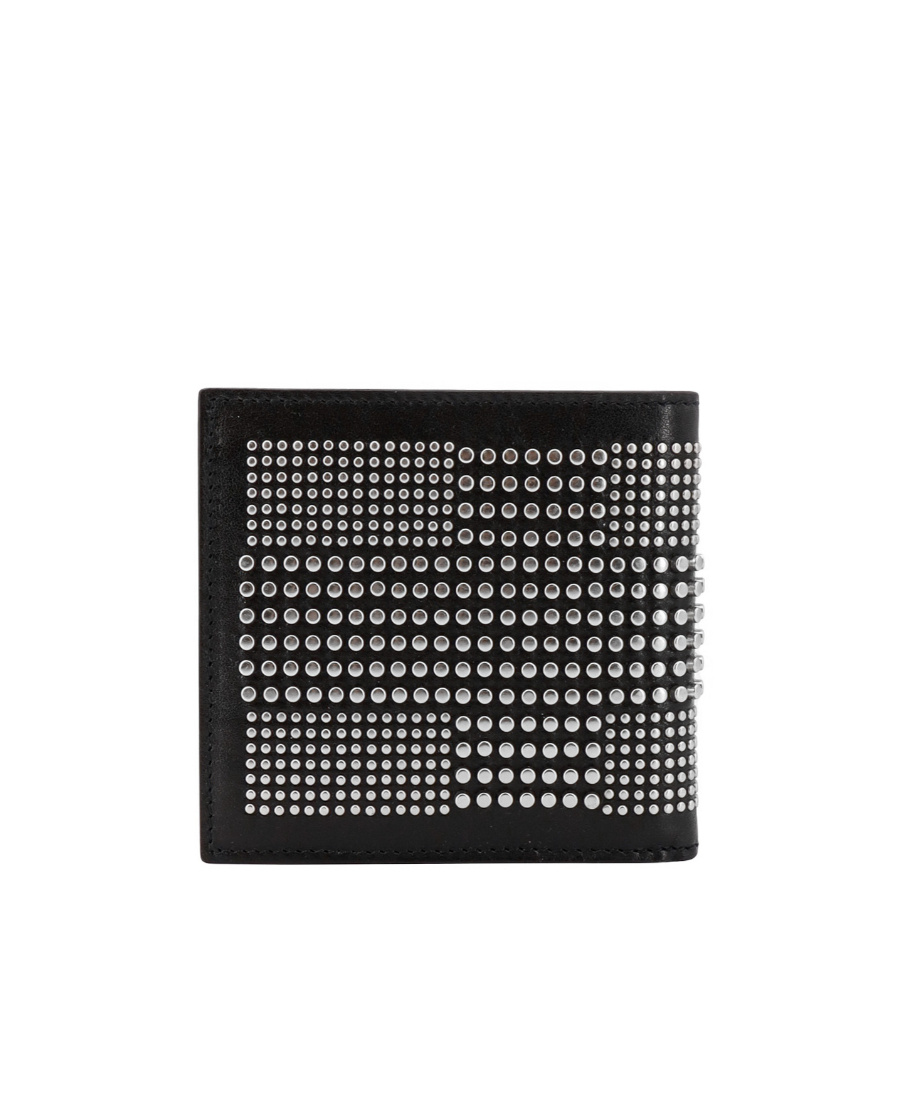 Alexander Mcqueen Black Bi-fold Wallet With All-over Studs In Leather Woman In Black