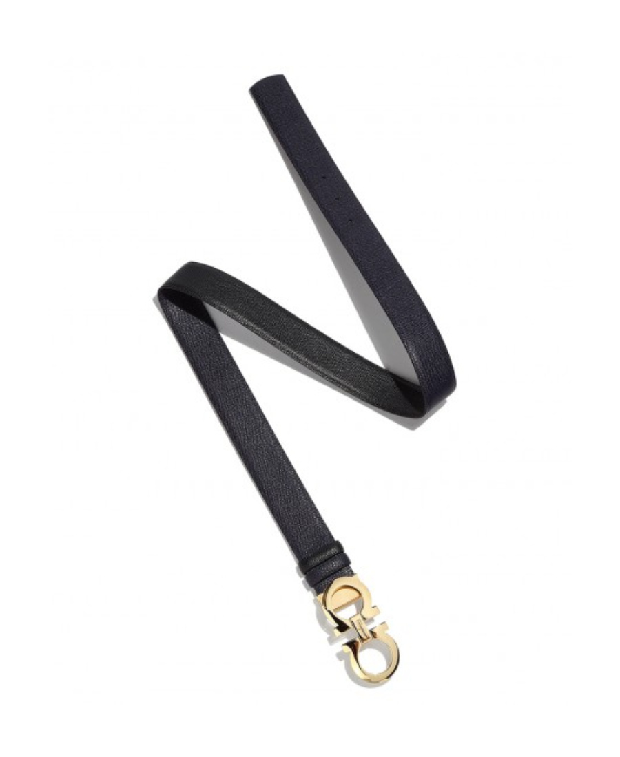 Shop Ferragamo Double-sided Adjustable Gancini Double-buckle Belt In Black