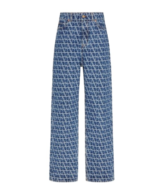 Shop Valentino Toile Iconographe Denim Trousers In Blue