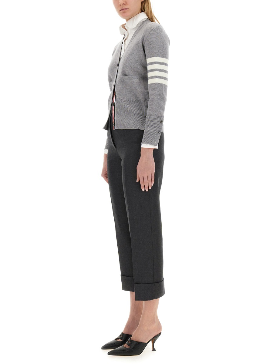 Thom Browne Grey 4-bar Stripe Knit Cardigan In Gray