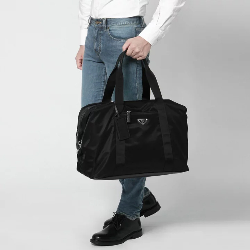 Prada Re-nylon And Saffiano Leather Duffle Bag In Black