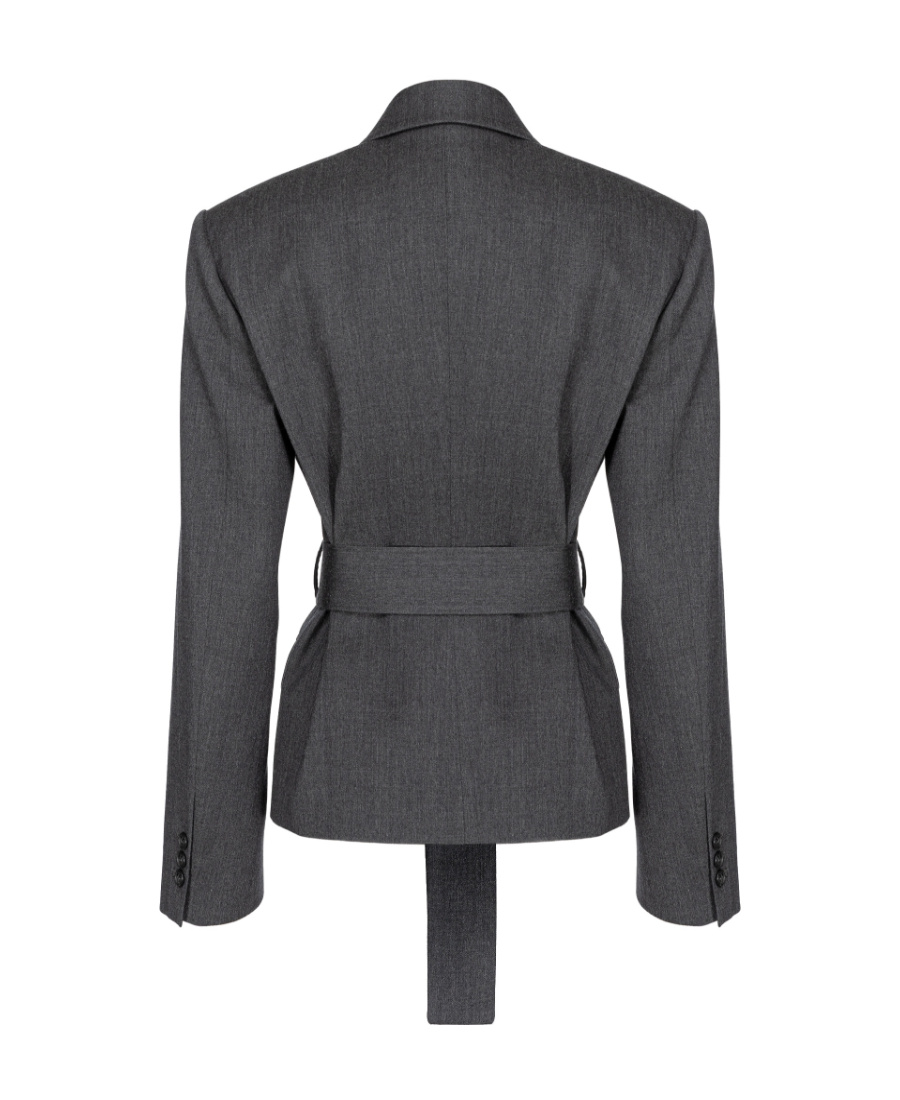 Pinko Tie-waist Wool-blend Blazer In Black