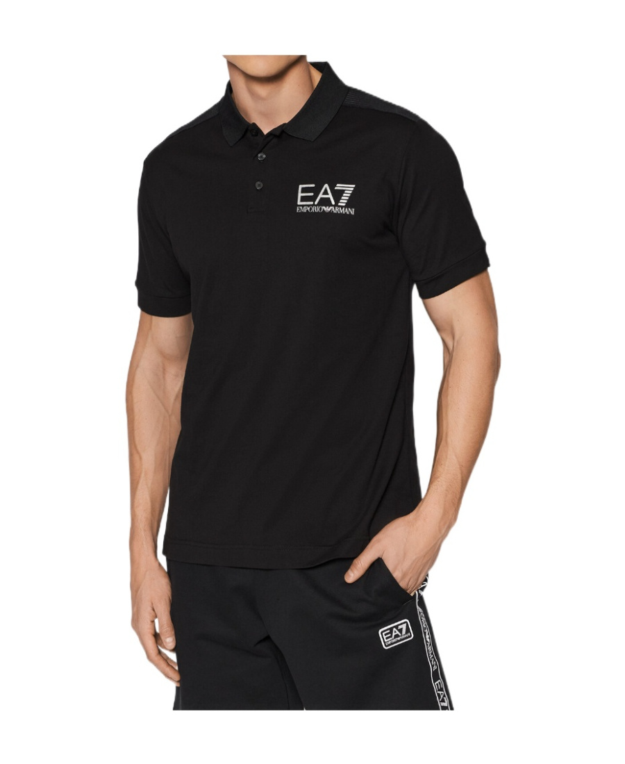 Ea7 Tennis Pro Two-tone Polo Shirt In Ventus7 Technical Fabric In Black