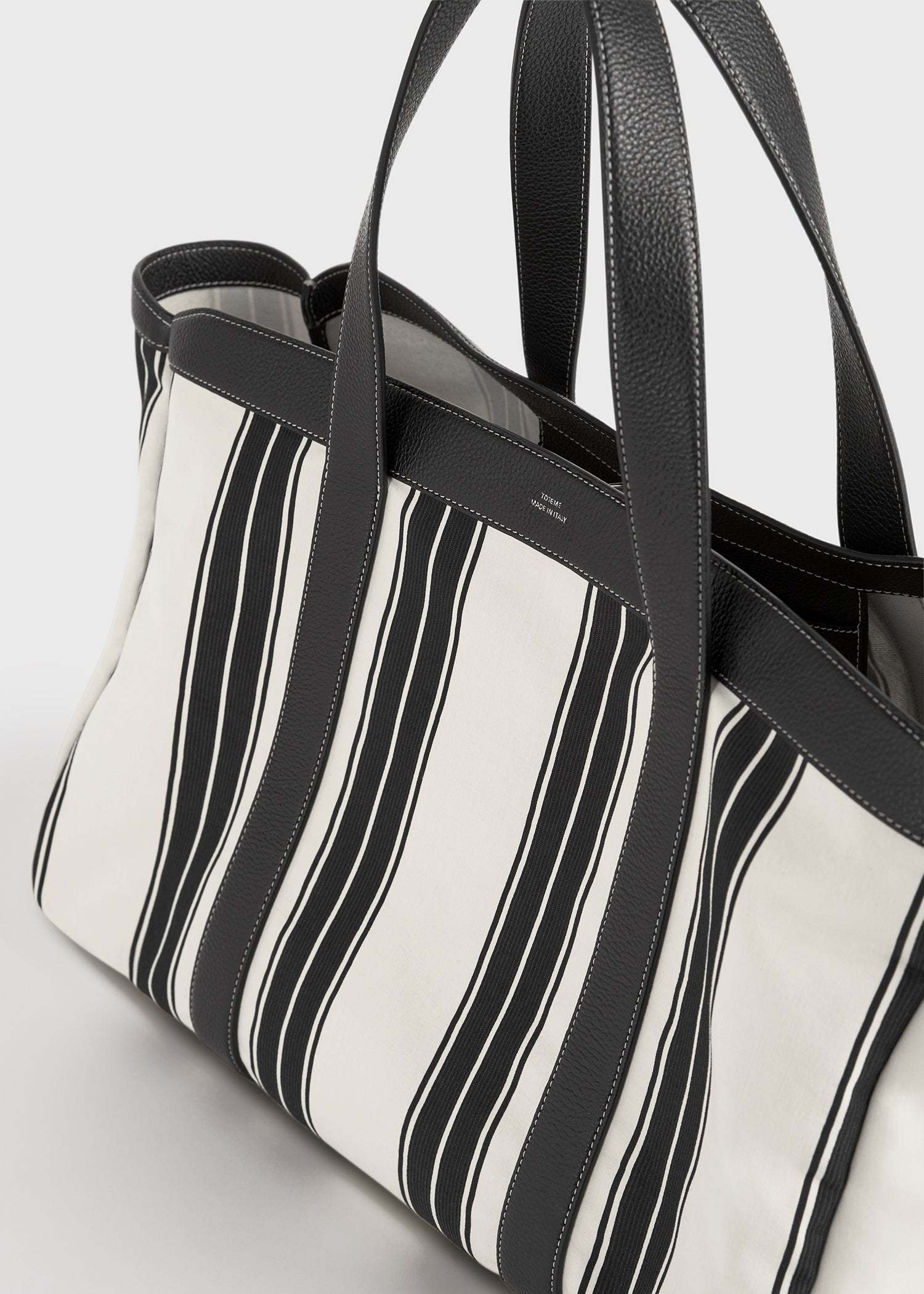 Totême Striped Canvas Tote In Black