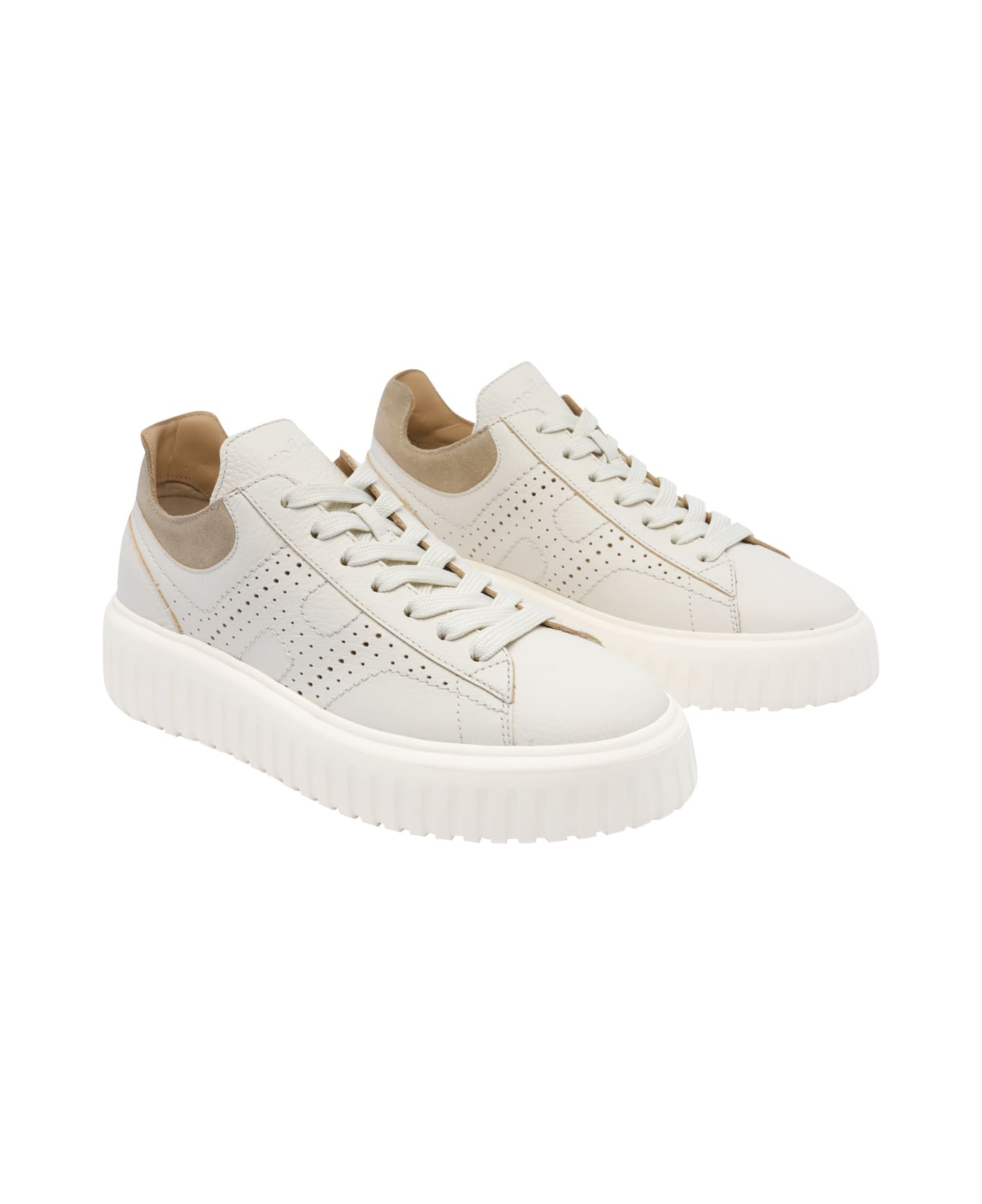 Hogan Round Toe Lace-up Sneakers In White