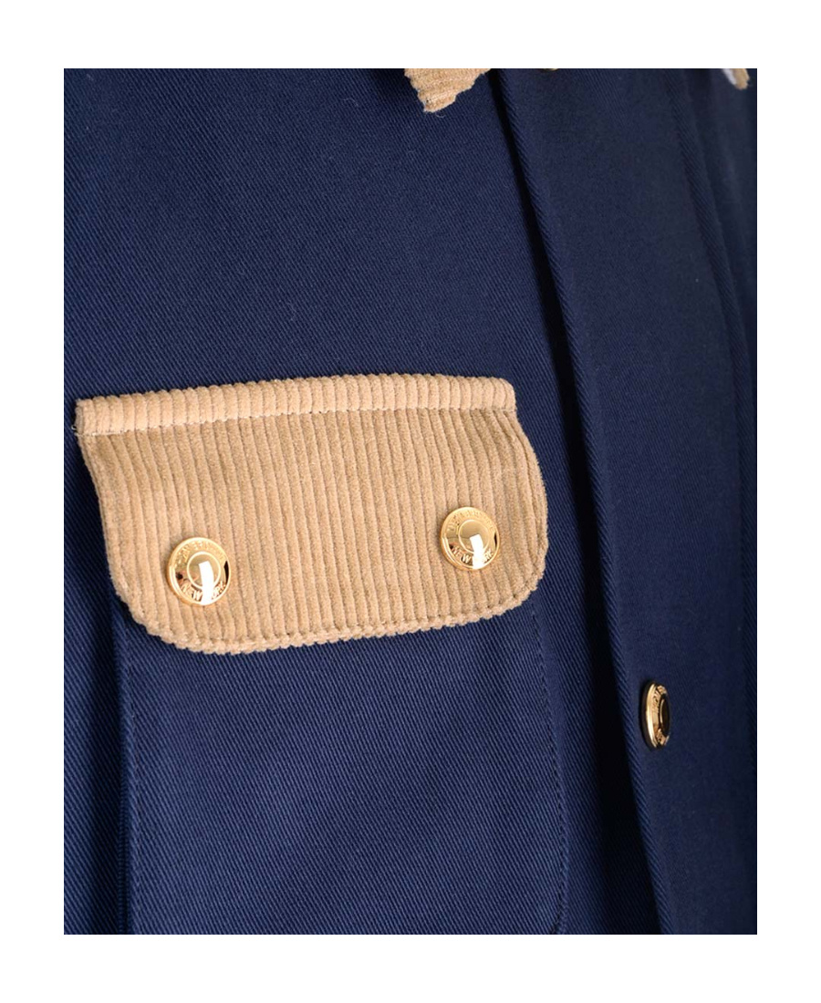 Thom Browne Thom Brown Contrasted Corduroy Cropped Coat In Blue