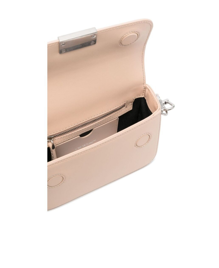Off-white Solid Color Plain Binder Leather Crossbody Bag In Nude