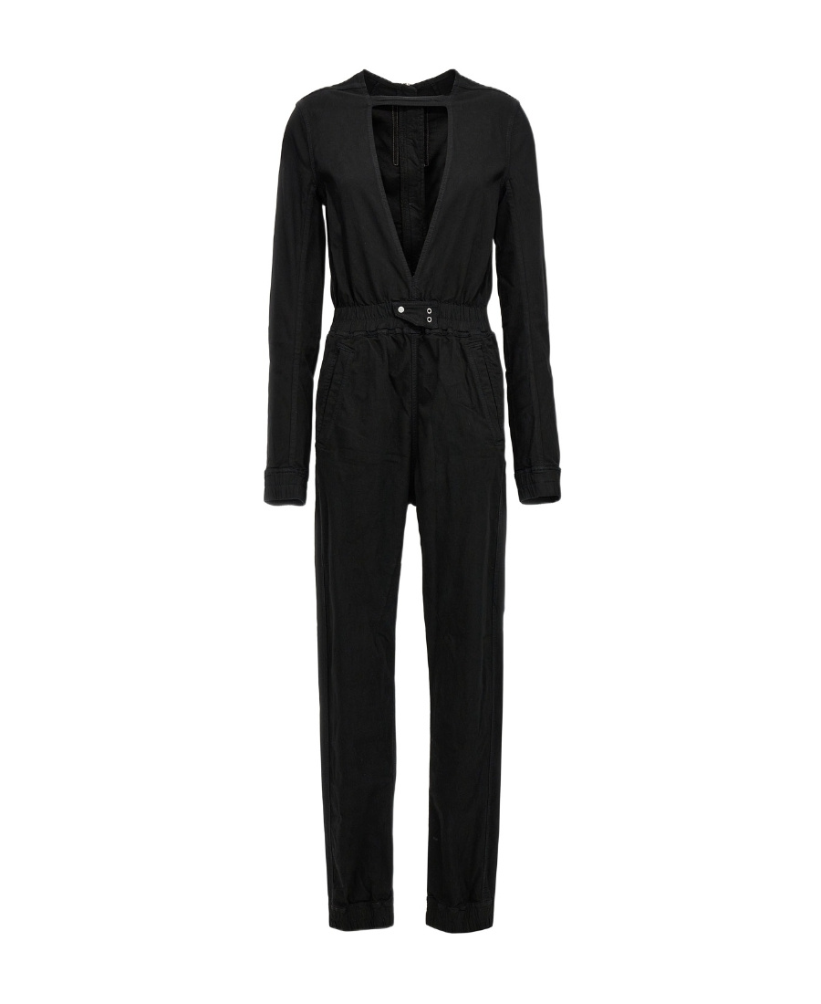 Rick Owens Drkshdw V-neck Buttoned Jumpsuit Pockets Detail In Black