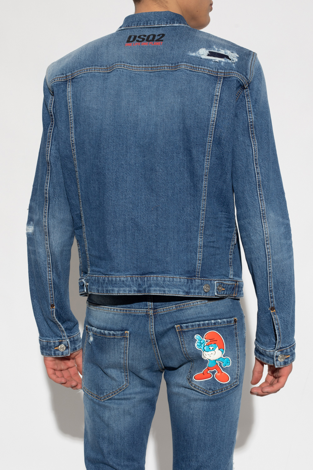 Dsquared2 The Smurfs Distressed-effect Denim Jacket In Blue