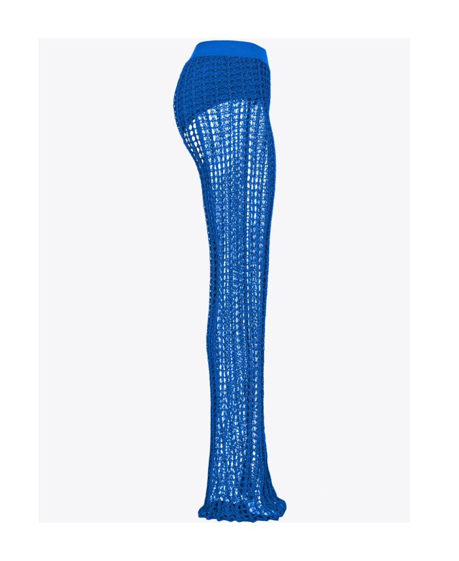 Pinko Semi-sheer Open-knit Trousers In Blue