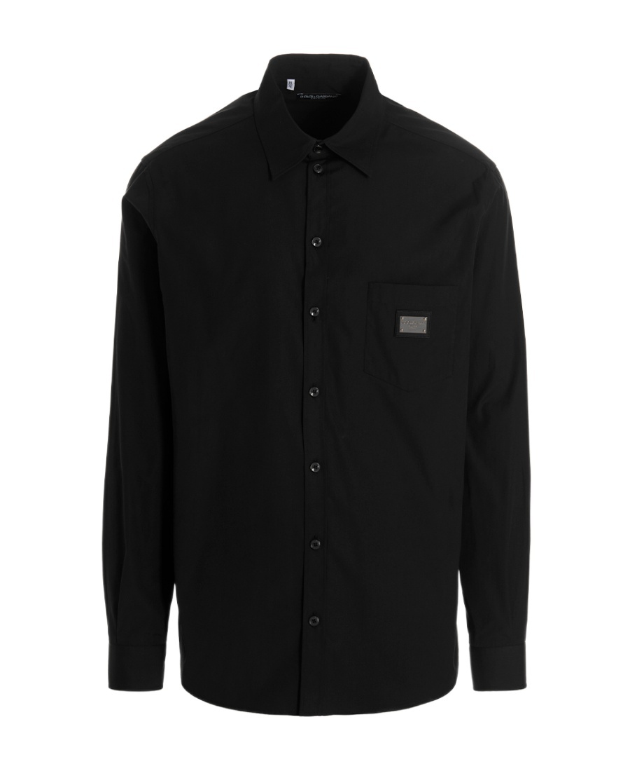 Dolce & Gabbana Logo-patch Button-up Shirt In Black