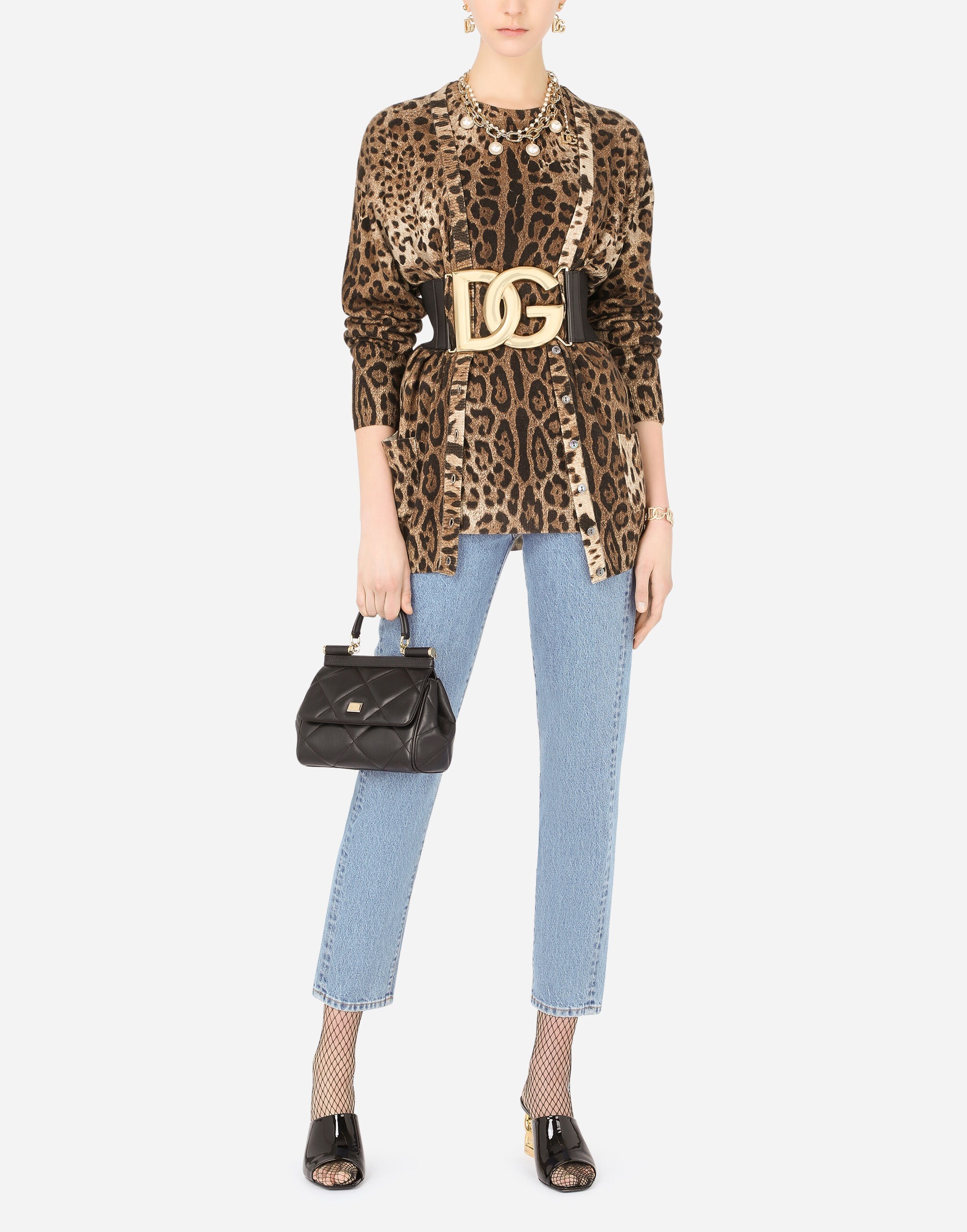 Dolce & Gabbana Leopard Print Cashmere Sweater In Brown